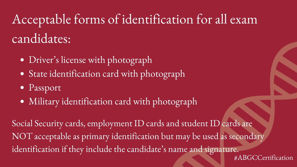 ABGCertifiedGCs's tweet photo. August #ABGCCertification is just around the corner. Candidates, whether you opt to take the exam in person or remotely, make sure you're prepared with the proper forms of ID. #GCchat https://t.co/jJRxc3L5b2