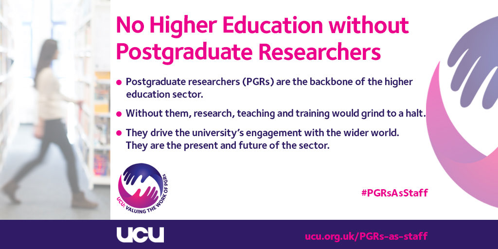 ucu's tweet photo. Postgraduate researchers (PGRs) are the backbone of higher education, driving research, teaching &amp; universities’ engagement with the wider world. 

PGRs work as staff. It’s time to recognise them as staff. 

Check out our PGRs as staff manifesto here ➡️ https://t.co/cogkg3gKBB https://t.co/pa2fuuEt79