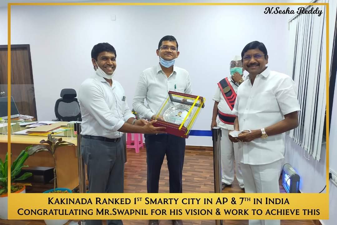 drseshareddyn's tweet photo. Congratulations Mr. Swapnil Dinakar - Municipal Commissioner, Kakinada for your efforts to achieve 'Kakinada - 1st Smart City Ranking in AP' &amp; 7th in India.
All the best. https://t.co/7nRVKL28xC