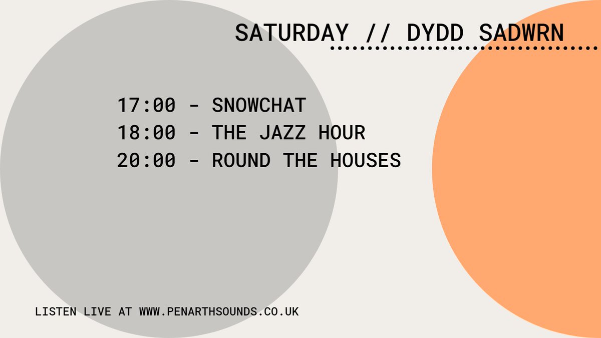 Saturday brings Snowchat from @SnowcatCinema, The Jazz Hour and Round The Houses.

Tune in from 5pm over at penarthsounds.co.uk

#SeiniauPenarth, #LocalRadio for #Penarth