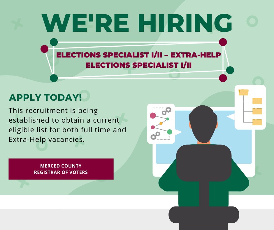 Merced County Registrar of Voters is looking for candidates to fill current vacancies!
#MercedCountyROV
ow.ly/C9YP50Fm9cL