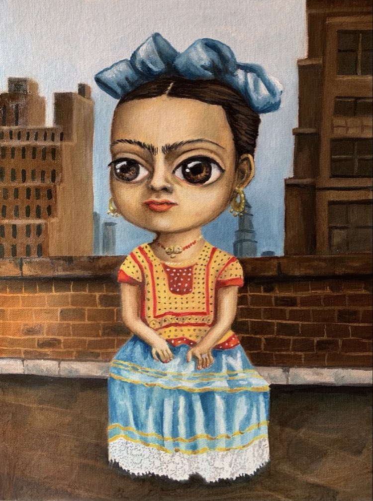 Frida en #NYC 
Óleo sobre tabla 30x40cm 
#Disponible #FridaKahlo #Julio #MesdeFridaKahlo