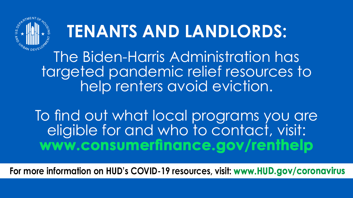 HUDgov's tweet image. We know the ongoing COVID-19 pandemic and its economic impact have created financial hardships for many families. 
If you&apos;re a renter having trouble paying your rent, utilities, or other housing costs or if you&apos;re a landlord with tenants in this situation, #renthelp is available: