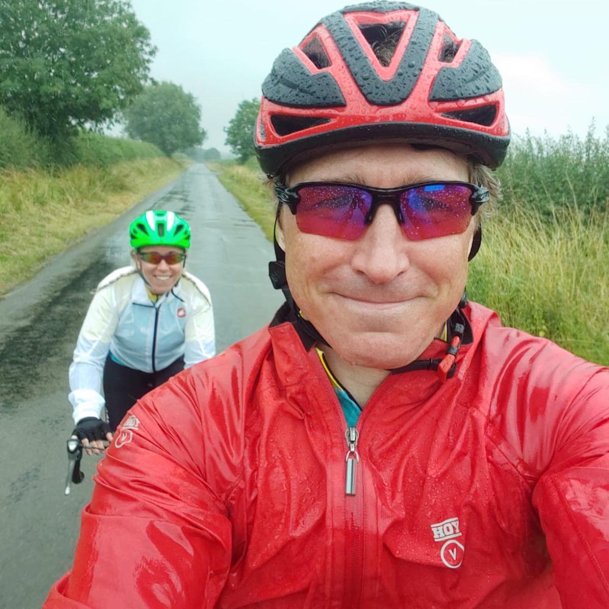 100 very wet miles! 200 more to go! Blown away by the donations that came in whilst we were cycling, the support is amazing <a href="/bowelcanceruk/">Bowel Cancer UK</a> thanks <a href="/BBCLeicester/">BBC Leicester</a> for having me on this morning to share my story &amp; raise awareness <a href="/JonnyAkroyd/">Jonny</a> 
Bath, food, sleep &amp; so it all again!