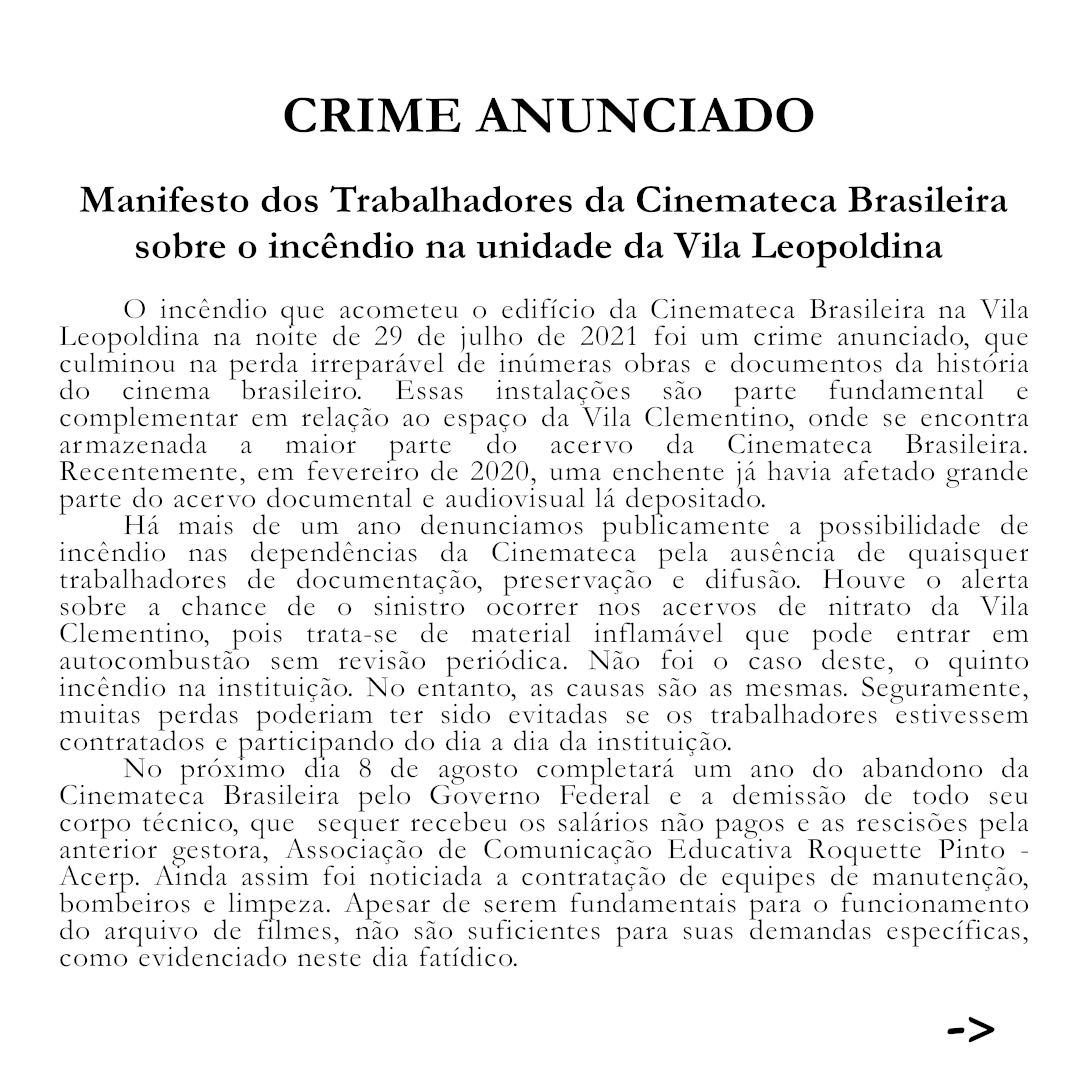 Trabalhadores da Cinemateca Brasileira tweet media