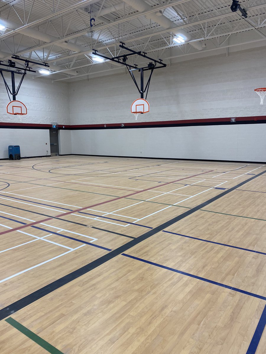 The new gym at Legacy Oak Trail is huge. We have the first Murphy Stage in the GECDSB which rolls out into the gym when in use and stores in the wall when not being used. The wall matting will be installed in early September. It is ready for The Owls to take flight on the courts!