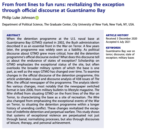 🛑Hey you! Yes you! 🛑 Do you study off-limits military sites? ✅ Do you dabble in discourse? ✅ Do you think more articles should have pictures? ✅ My new @CritMilStudies article 'From Front Lines to Fun Runs' is for you! Free download: tinyurl.com/3zej37tn Summary 🧵 👇