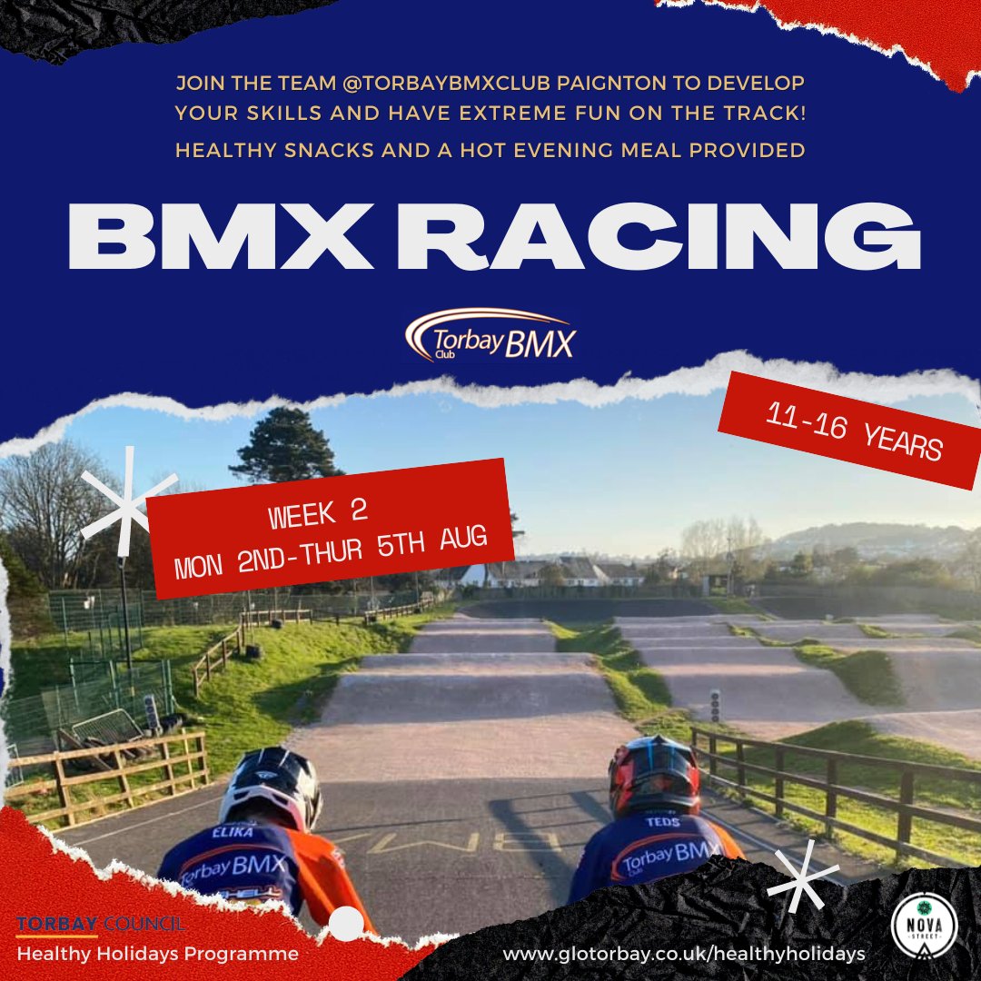 Feeling inspired after <a href="/TeamGB/">Team GB</a>'s epic #BMXracing win?!
Try it out or improve your skills by booking your #free space <a href="/TorbayBMXClub/">Torbay BMX Club</a>'s workshop starting next week!
glotorbay.co.uk/healthyholidays
Bikes &amp; helmets available to borrow🚲
Includes snacks &amp; hot evening meal🍝
#Torbay #Paignton