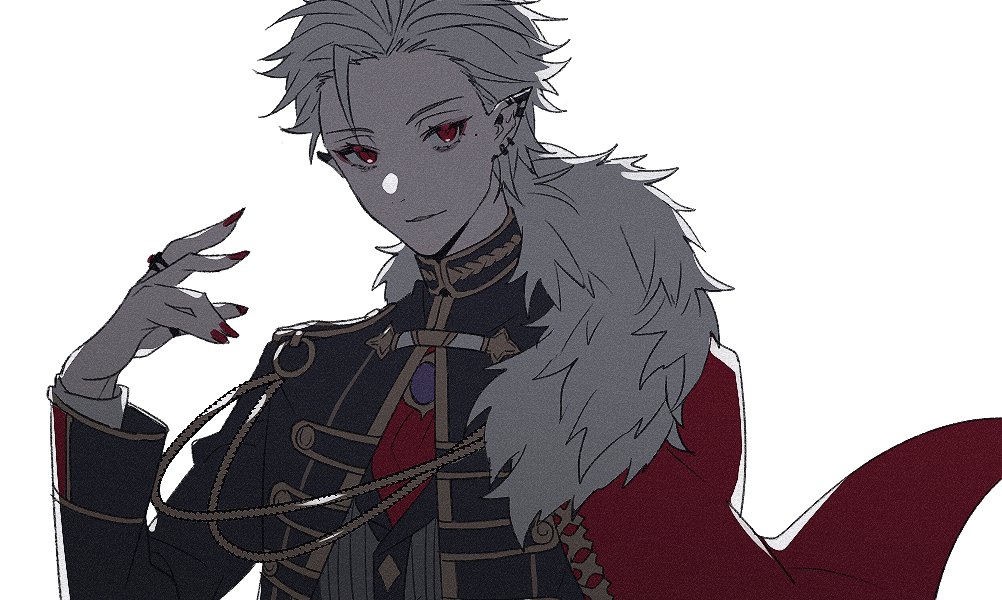 kuzuha (nijisanji) red eyes 1boy solo jewelry male focus mole under eye pointy ears  illustration images