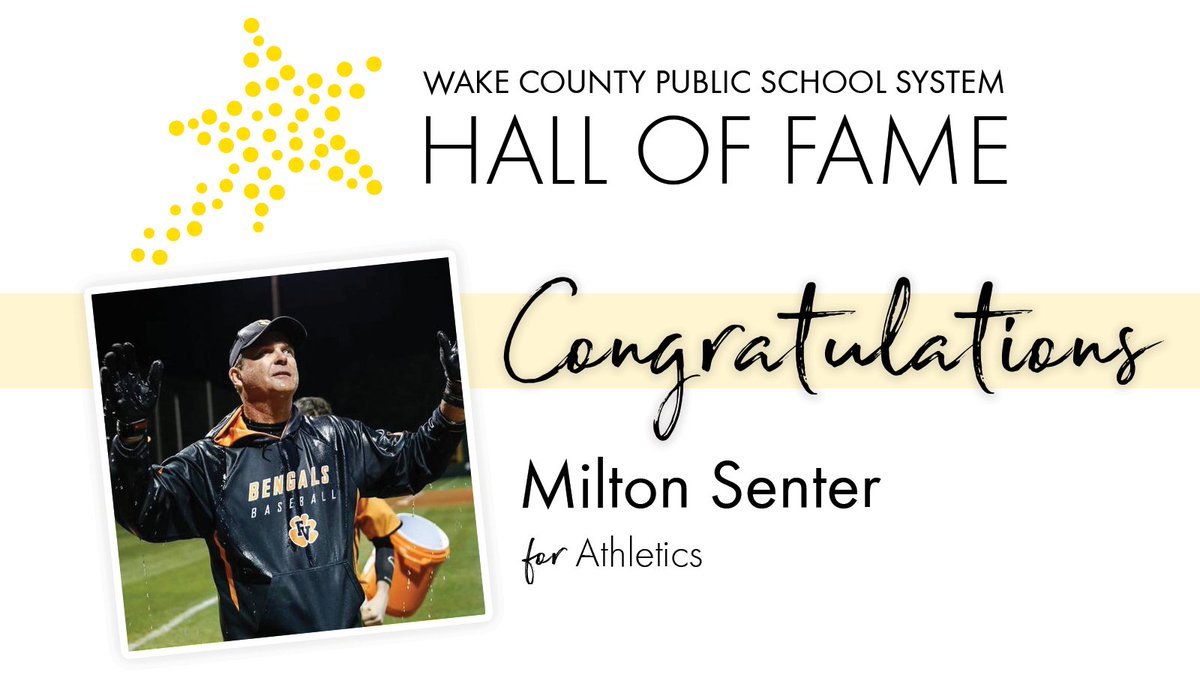 wakeedpa's tweet photo. Serving as a dedicated educator and legendary baseball coach for more than 43 years at his alma mater, Milton Senter led @FuquayVarinaHS athletes to more than 600 wins and multiple state championships throughout his career. Coach Senter joins the @WCPSS Hall of Fame in 2021! 🌟 https://t.co/toVRyC1Q1t