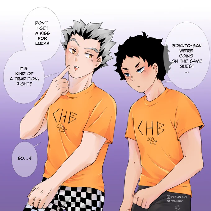 HQ x PJO weekend! Day two - "Don't I get a kiss for luck? "
Smooth, Bokuto. For the brave ones: just look at the Bokuto's pants... How they'll survive on that quest? They won't be able to hide anywhere from monsters. It's over. @hqpjoweekend
#hqpjoweekend #haikyuu #bokuaka 