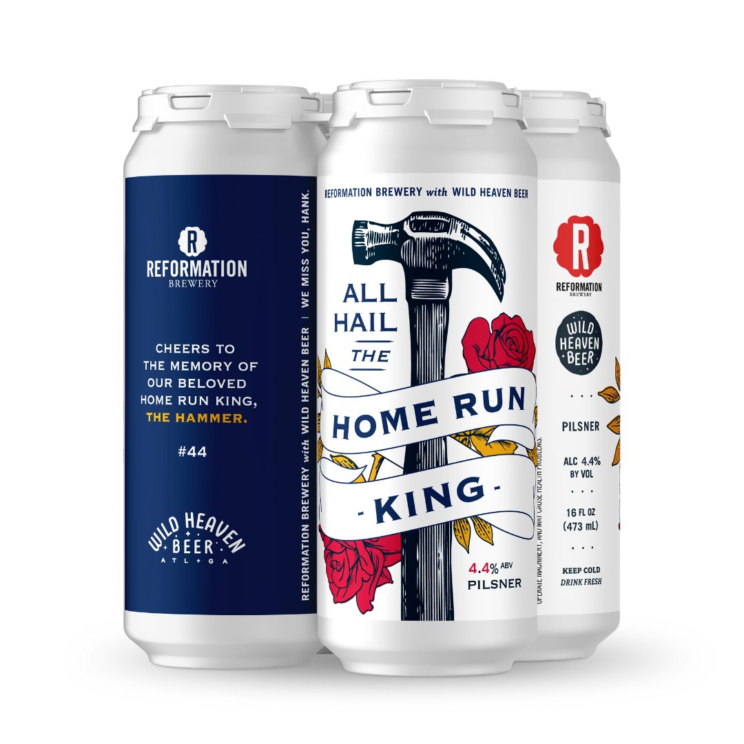 ReformationBrew's tweet photo. Our mutual love of all things beer, baseball, and The Home Run King brought us together with Wild Heaven Beer @BeerWildHeaven to brew this 4.4% Pilsner in honor of the best. Grab it while it lasts at https://t.co/Rlo27BnHwv. #setbeerfree #serveyourneighbor https://t.co/xOE43qWnqP
