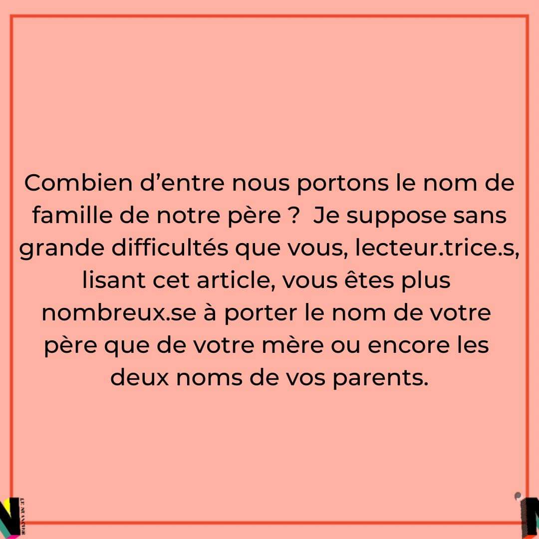 nuanciermedia's tweet photo. Nouvel article sur le nom les koalaxtes !

On vous parle du patronyme et de la loi qui légifère cette inégalité patriarcale.

Pour voir notre article allez voir sur notre site (lien en bio).

#nuancier #nuanciermedia #nom #nomdefamille #parents #parentalité #égalité #liberté https://t.co/s6ulJEdTCc