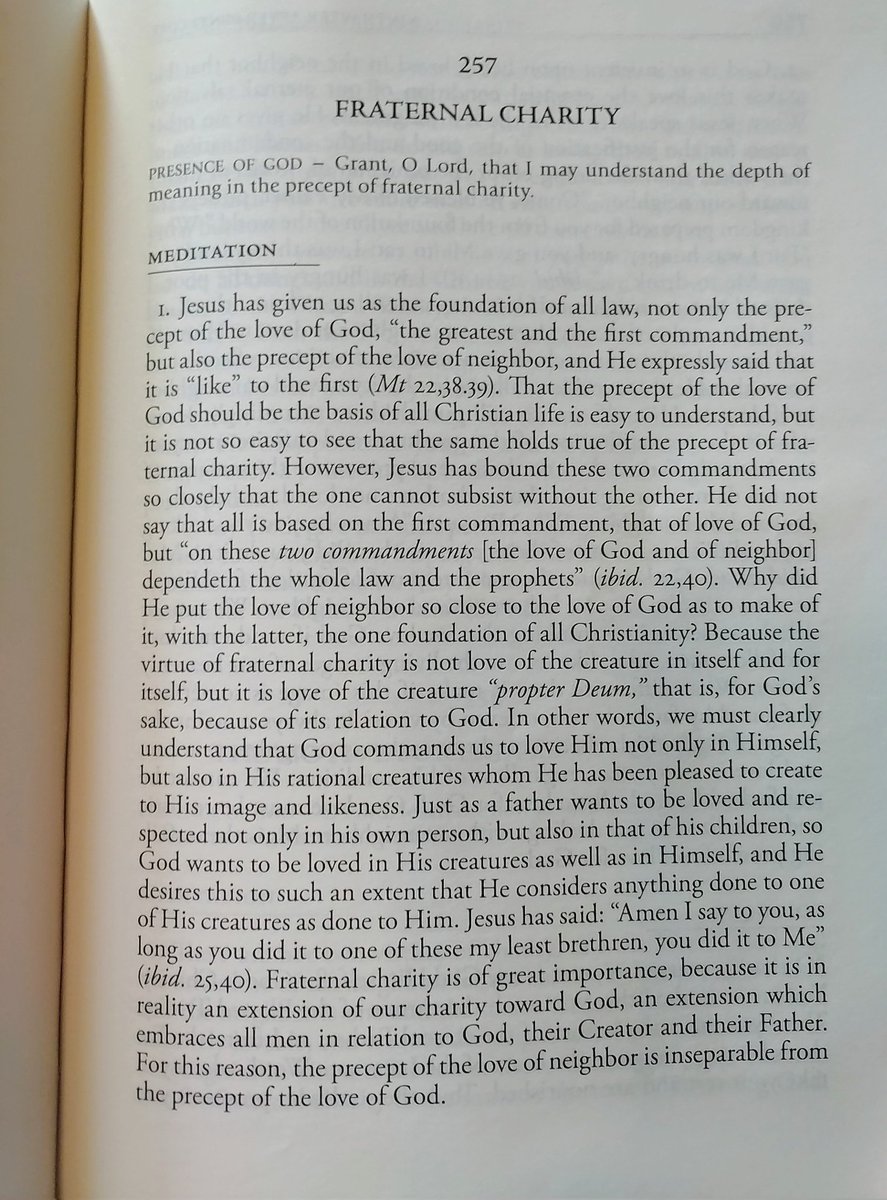 MattGaspers's tweet photo. "God requires the concrete proof of our love for Him to be shown in the way we behave toward our neighbor. We cannot delude ourselves into thinking that we love God if we do not love our fellow men, who, like us, are living images of our heavenly Father." — #DivineIntimacy https://t.co/0yD3avyRe2