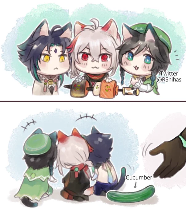 4NEMO but 3 of them are cats.

#原神 #GenshinImpact #Xiao #Kazuha #Venti #Aether (that's his hand) 