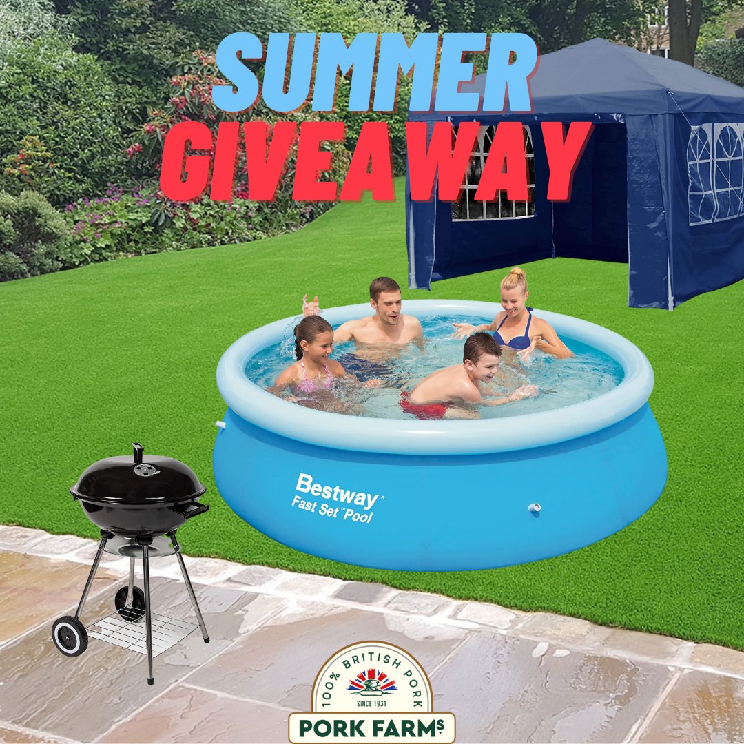 🎉SUMMER GIVEAWAY🎉 We’re kicking off the summer holidays by giving away: a 3x3m Gazebo, a MYLEK BBQ and an 8ft Swimming Pool! All you need to do to enter is: -Like and retweet this post -Tag one friend -Follow Pork Farms ✨T&Cs apply✨ #giveaway #competition