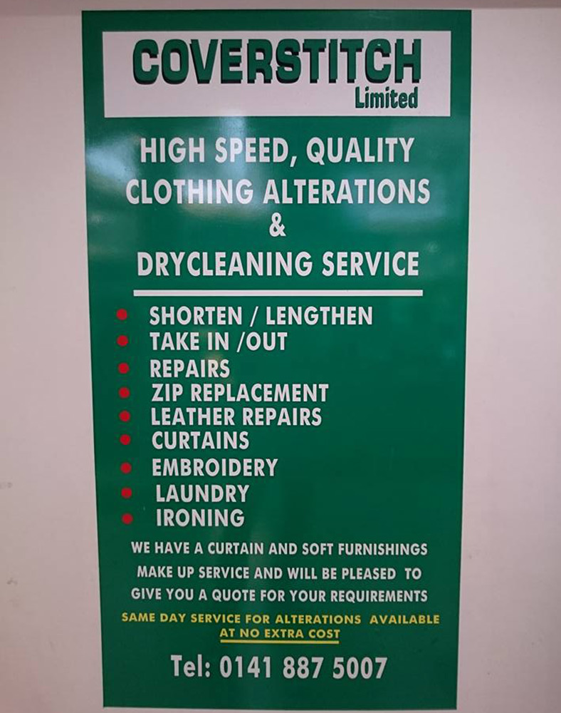 If you need garments dry-cleaned, altered, or embroidered, nip into Coverstitch here at the Paisley Centre. With over 20 years' experience, the team always produce a high quality result at a great price.