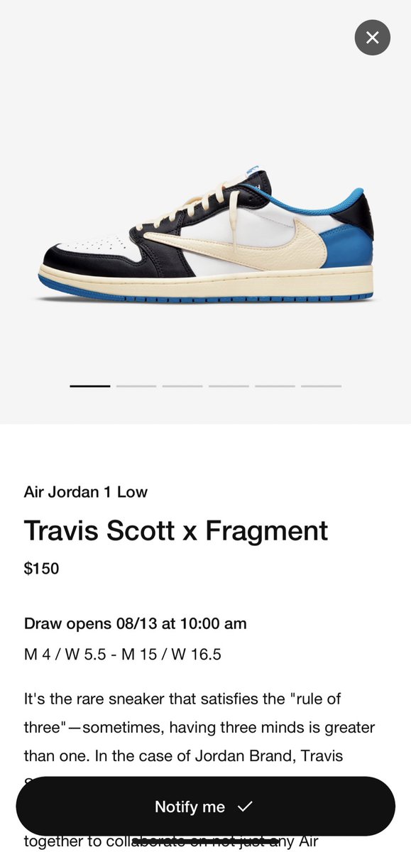 B/R Kicks on Twitter: "The Travis Scott x Fragment Air Jordan 1 Low has  been added to SNKRS and will release August 13 📆 https://t.co/rYAhahKnUZ"  / Twitter