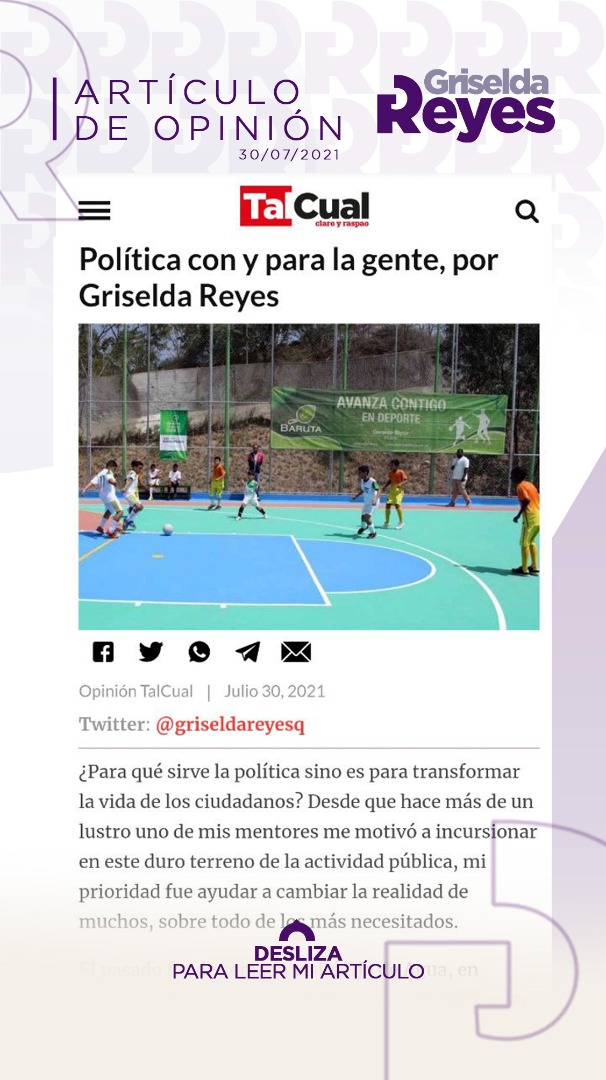 griseldareyesq's tweet photo. Los invito a leer "Política con y para la gente", mi más reciente artículo de opinión en @DiarioTalCual 📲🙂

#GriseldaReyes ✨🌸
#30Jul 

https://t.co/8IJt7rkepZ https://t.co/LhCBZPNCcM