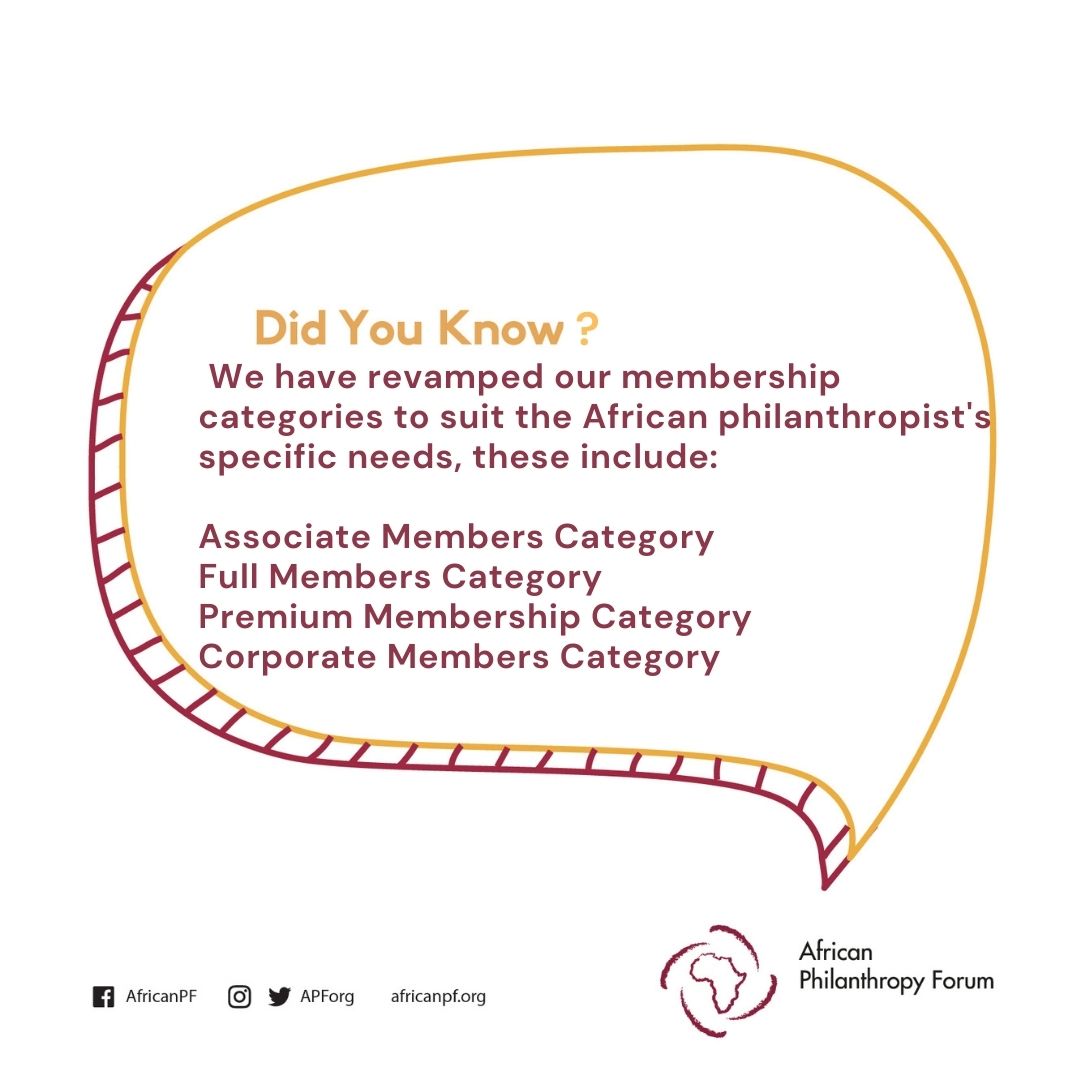 APForg's tweet image. We have revamped our membership categories to suit the African philanthropist&apos;s specific needs, these include:
Associate Members Category
Full Members Category
Premium Membership Category
Corporate Members Category
Check out the link in bio
 #membershipcategories #APFRevamp