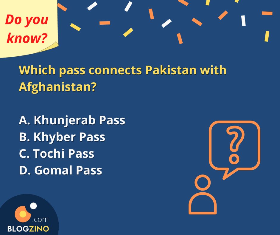 #DoYouKnow 
Comment the answer 👇
correct answers to be posted in the evening daily
 stay tuned 

#blogzino #information #PPSC #FPSC  #CurrentAffairs  #generalknowlege #Pakistan #css2022 #historyfacts #Afghanistan #worldfacts #Khunjrab #khyberpass #tochipass #gomal #PrayForTurkey