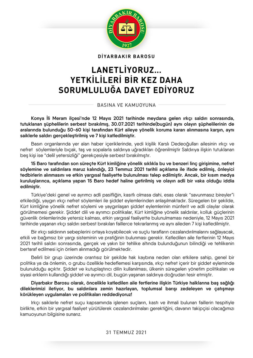 Lanetliyoruz…
Yetkilileri  bir kez daha sorumluluğa davet ediyoruz!