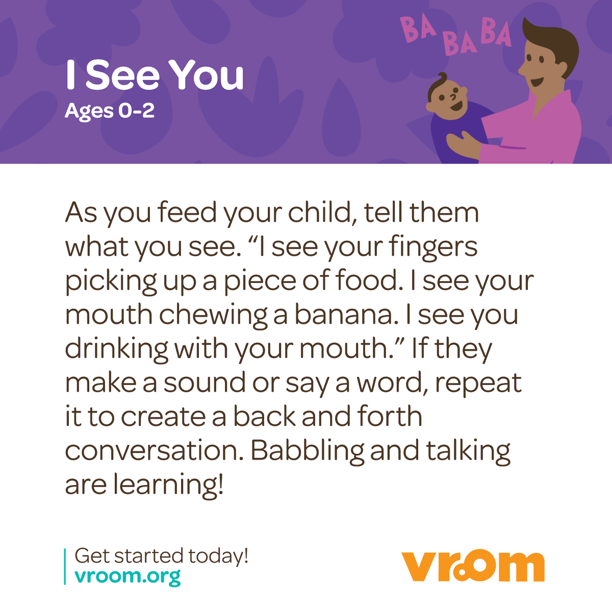 joinvroom's tweet photo. Back and forth interactions with your baby provide powerful #BrainBuilding opportunities from day 1! Try this #VroomTip ⬇️ to get started & be sure to check out the #BrainyBackground below. https://t.co/gH7RziQCau