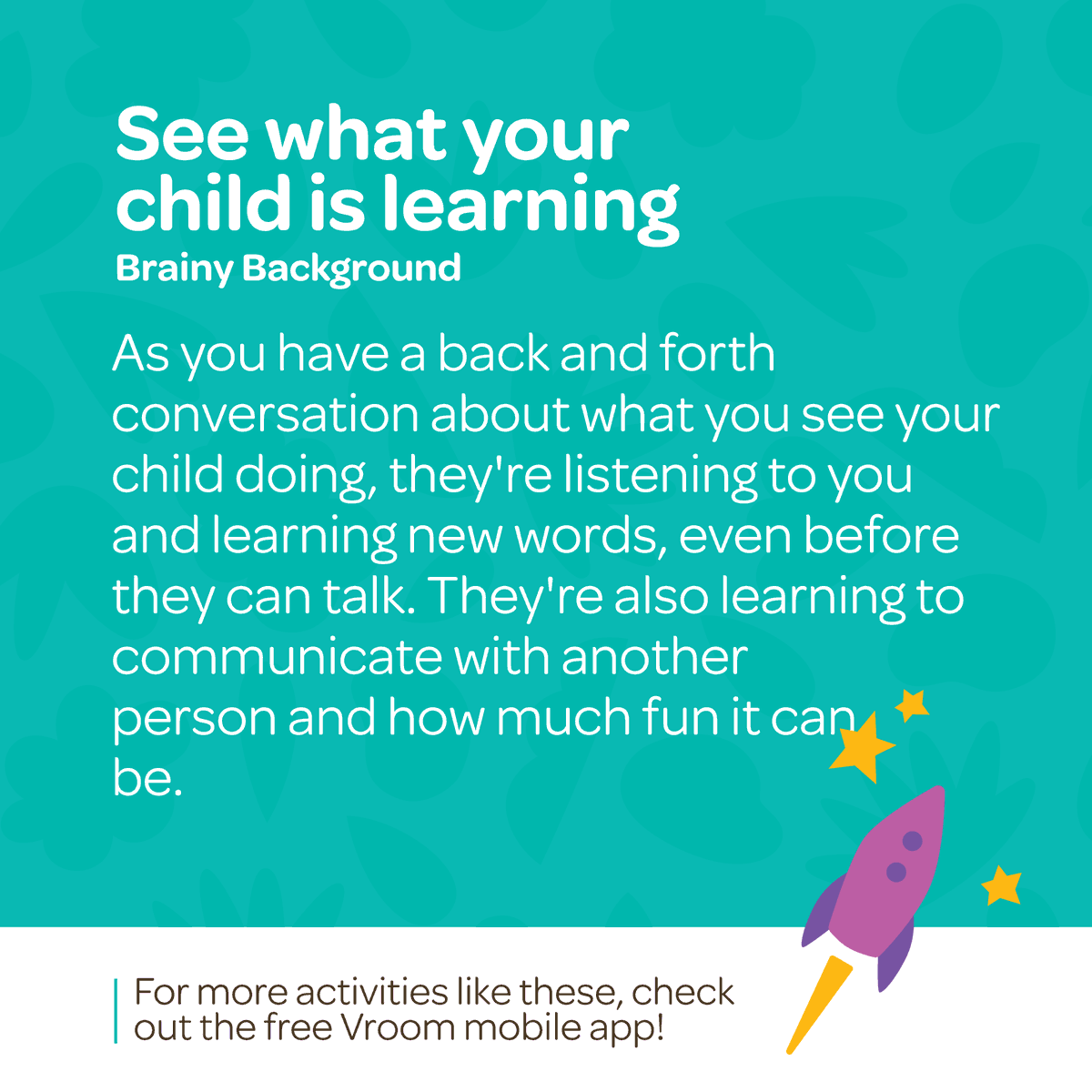 joinvroom's tweet photo. Back and forth interactions with your baby provide powerful #BrainBuilding opportunities from day 1! Try this #VroomTip ⬇️ to get started & be sure to check out the #BrainyBackground below. https://t.co/gH7RziQCau