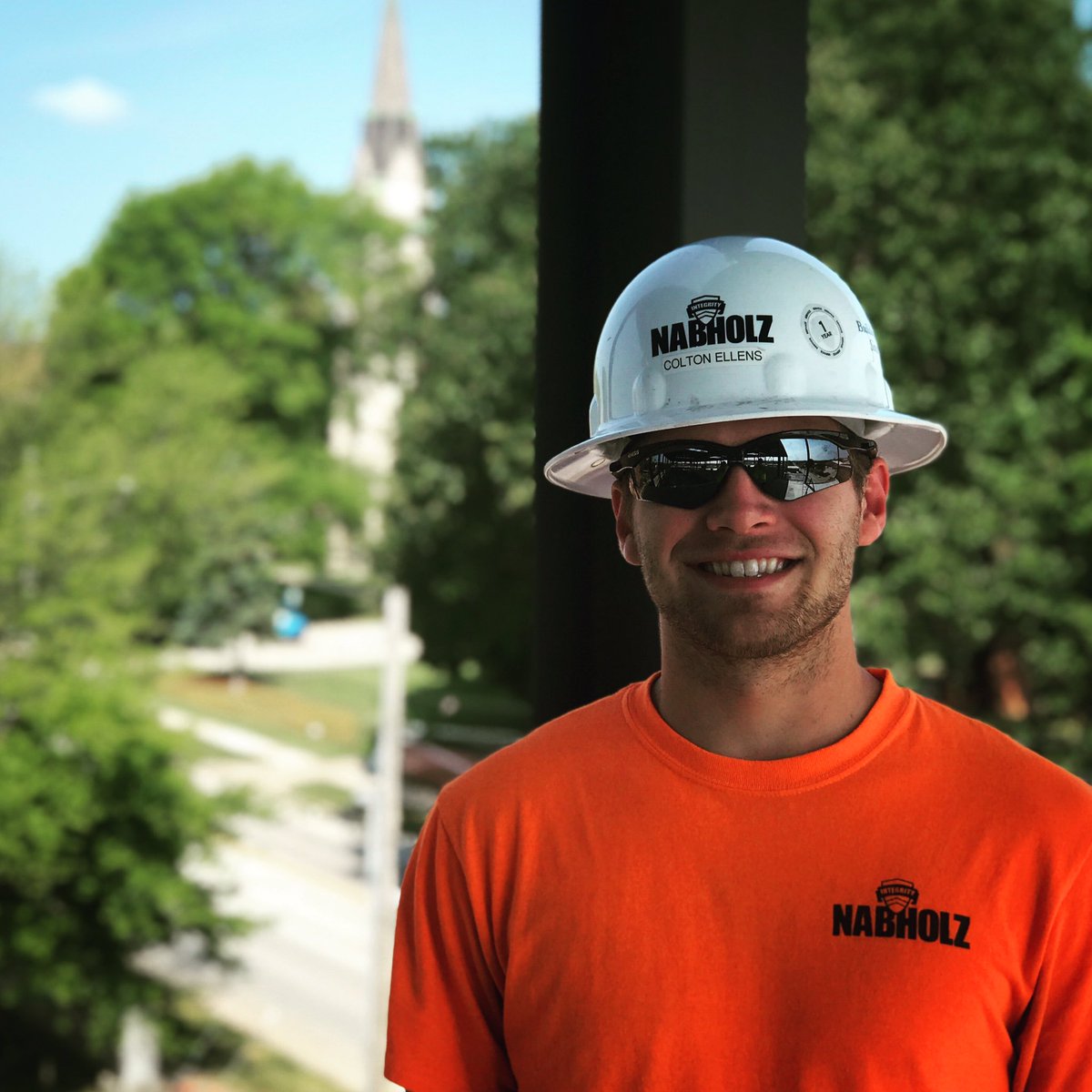 MSUCDPM's tweet photo. After spending some time at a project in Ozark, Colton E. is now helping the @nabholzcorp team on the Drury University campus. As a field engineer intern, Colton helps ensure the new academic space is meeting the plans and specifications. #InternVisits #BearBuilt https://t.co/ANJmFtgDll