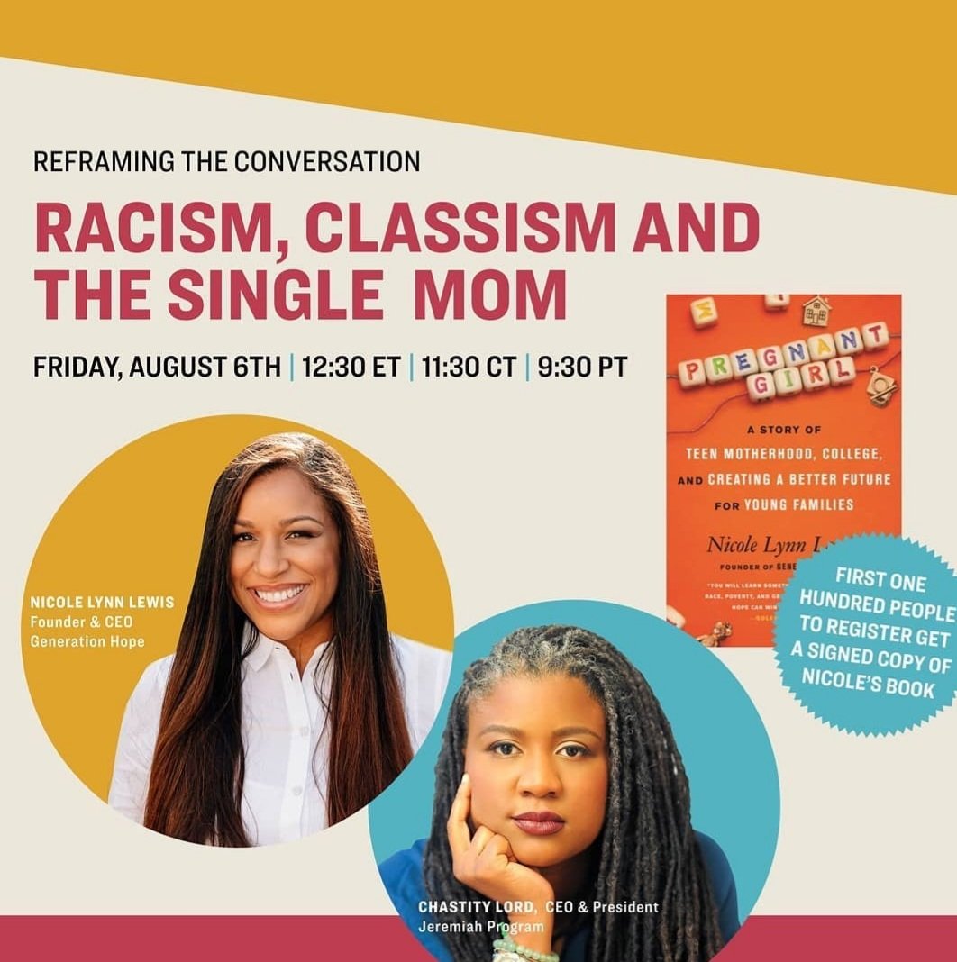 This is going to be a powerful conversation! Join @chastitylord of @JeremiahProgram and I on August 6th as we explore racism, classism, and the #singlemom through the lens of #pregnantgirlbook.  The first 100 registrants will get a free copy! eventbrite.com/e/reframing-th…