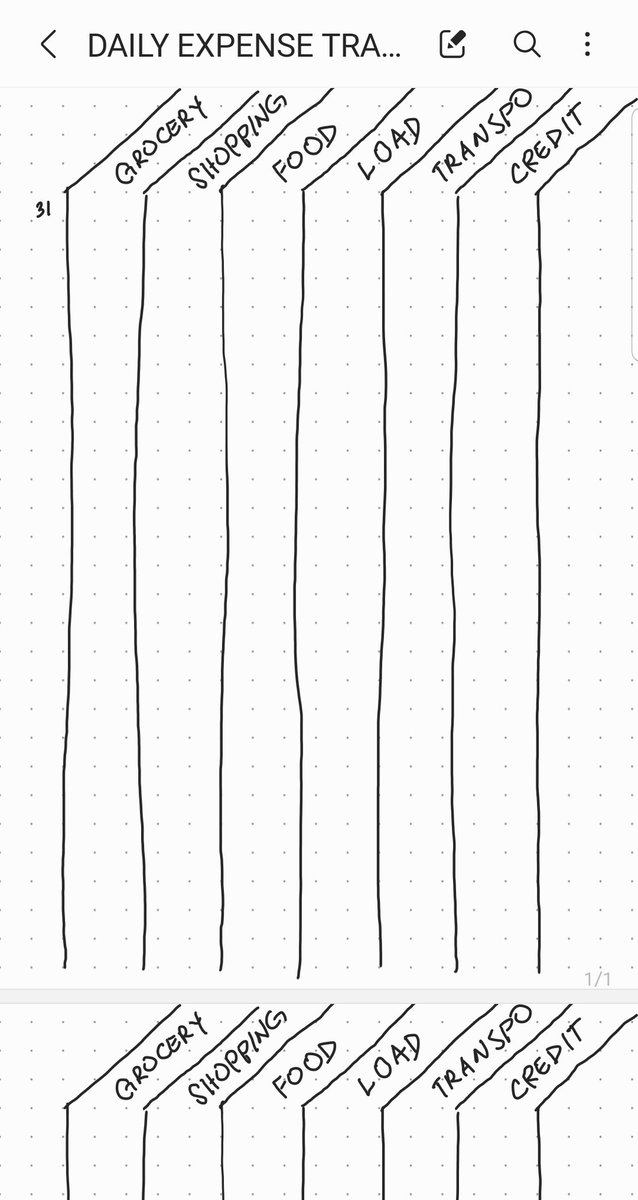 gorgermz's tweet photo. Today, I decided to start again a bullet journal. This time I'll go digital. To all #samsungnote8 users, here's how I created my my #dailyexpensetracker 
1. Create a new note using a dotted page template
2. Customize according to your desired template
3. Save as image https://t.co/PfEYE74Ra2