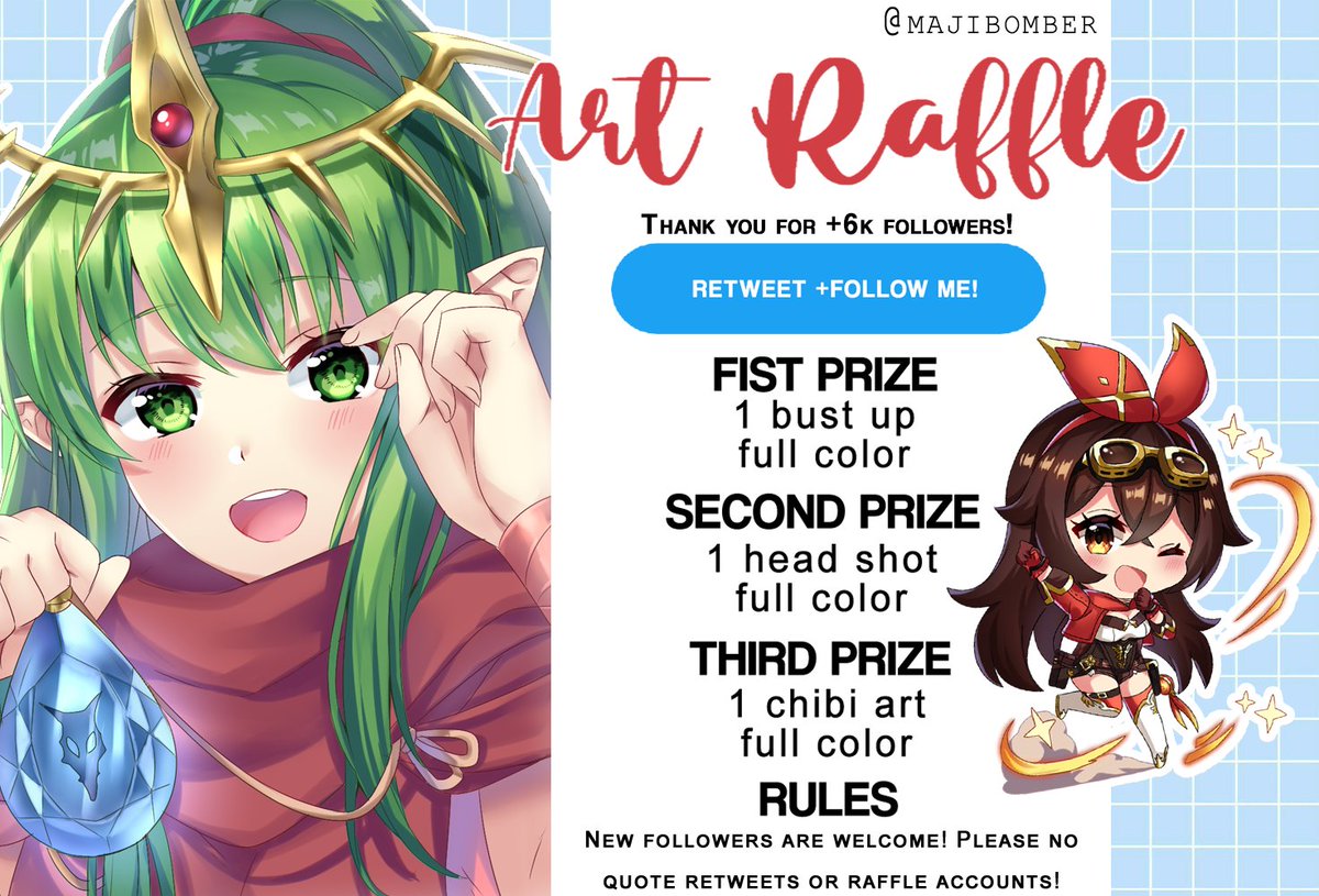 Finally I'm doing a Art Raffle post to celebrate my 6k followers! Thank you so much for your support!
If you are interested just Retweet this post and follow me!

✨Ends: August 24th✨
