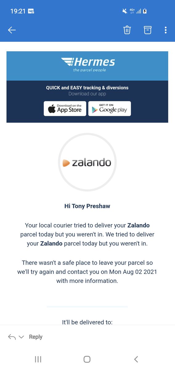 Second attempt @Hermesparcels your company is an absolute joke! I was in the whole time and no delivery driver attempted on both occasions. Worst company ever!