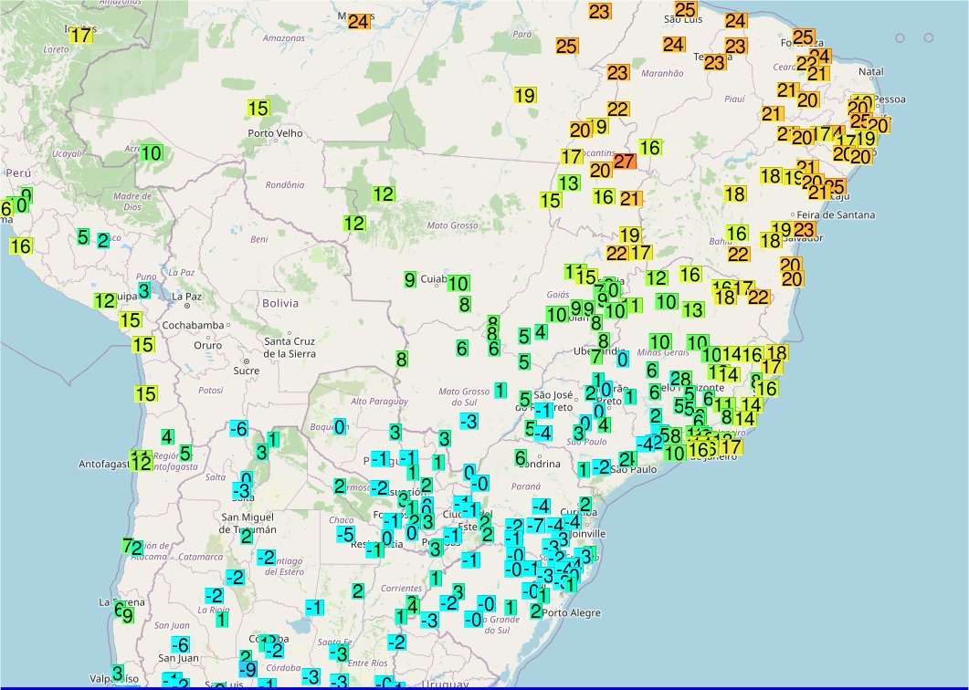 Froid marqué dans le sud du #Brésil avec à peine 4°C de mini à SaoPaulo, plus basse température de ces 20 dernières années en juillet.
Gel fréquent en banlieue et sur les hauteurs de la région. Carte Ogimet 