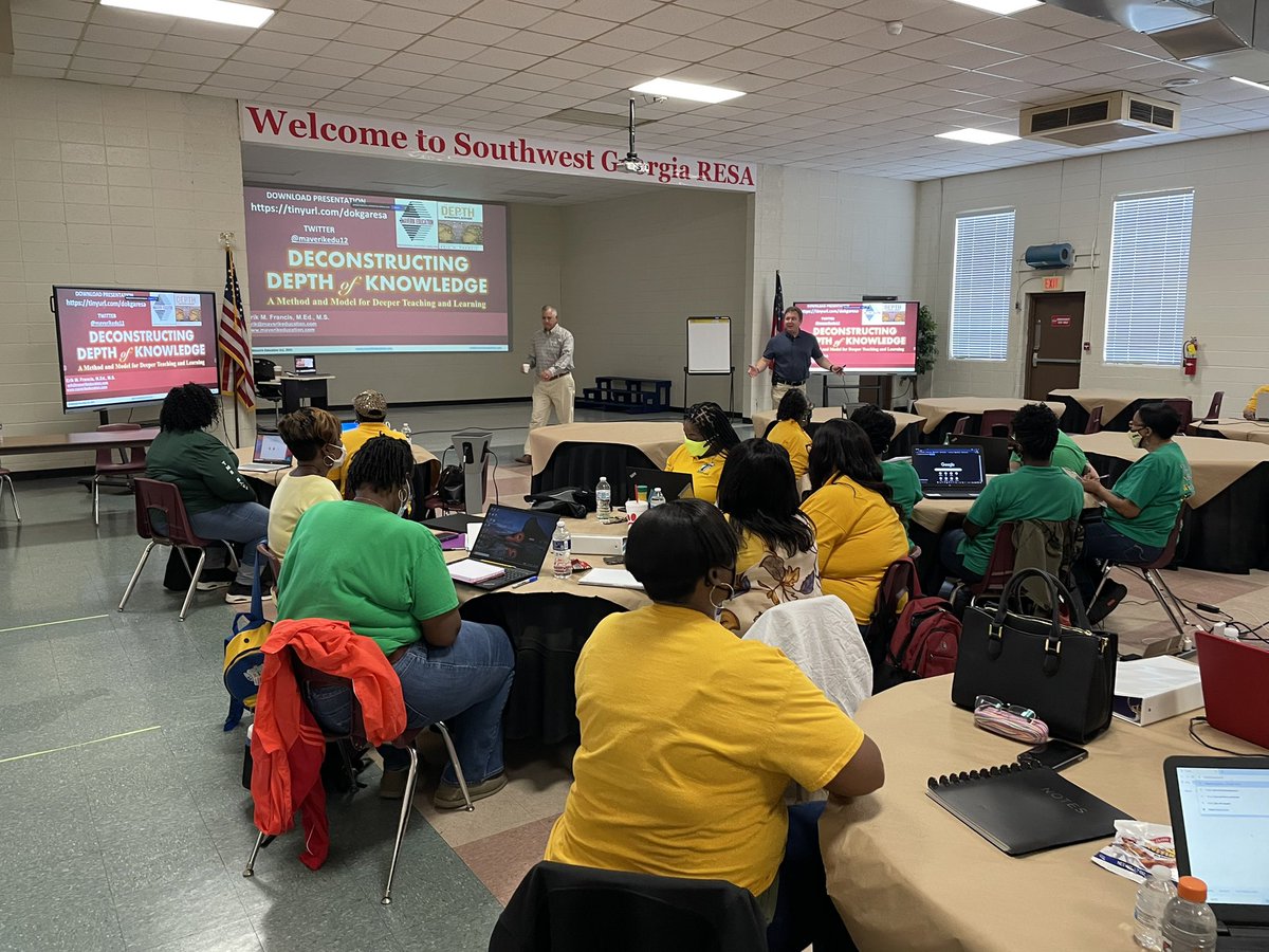 Maverikedu12's tweet photo. 43 attendees in person & 42 attendees on Zoom simultaneously for 2 days with @swresa learning how to deconstruct standards to determine #depthofknowledge levels & reconstructing into #DOK Learning Targets & #DOK Success Criteria. @SolutionTree #webbsdok https://t.co/XhQnnu0TPt