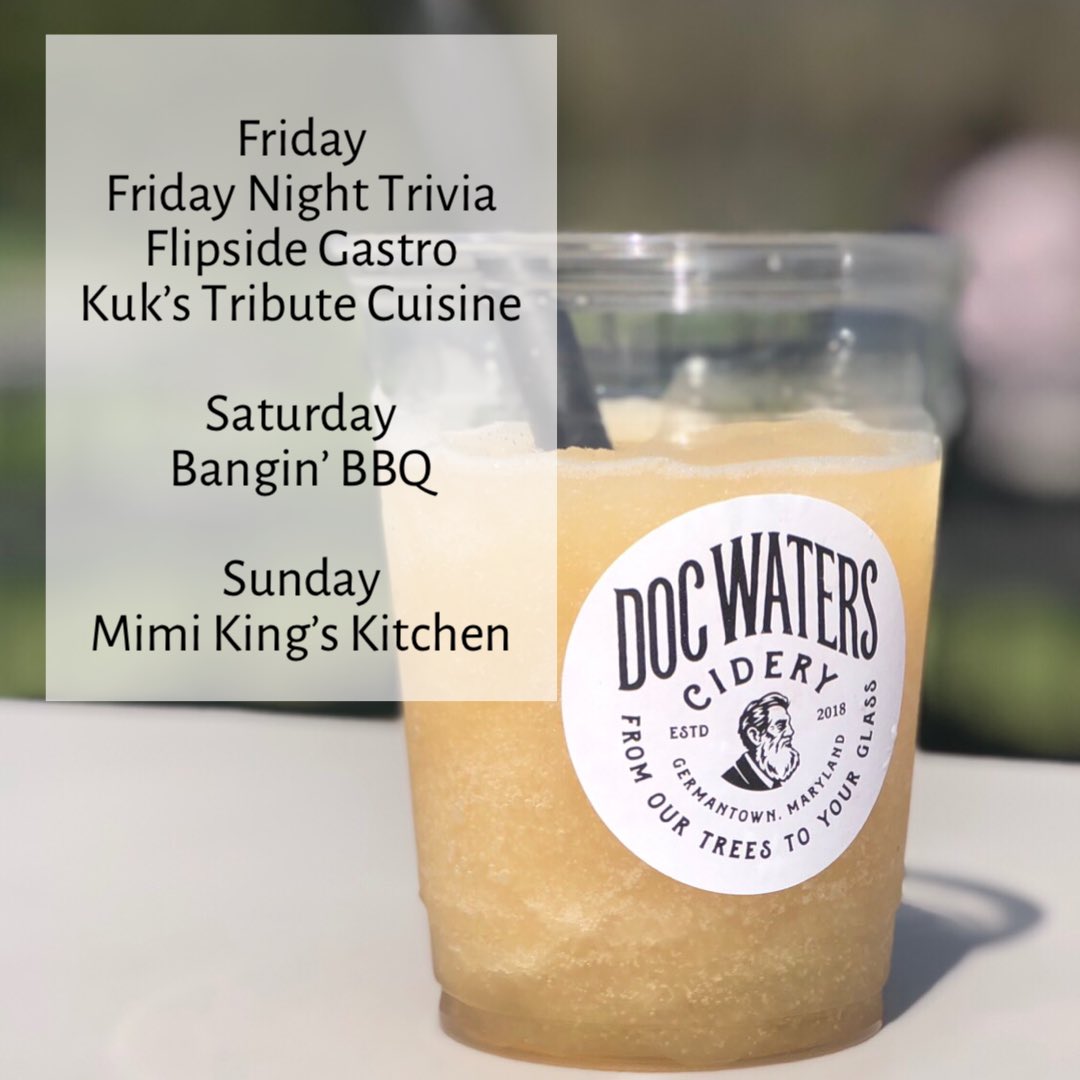Cooler temps prevail this weekend, but still plenty warm for a cider slushy!  Come out this weekend and enjoy!  Make a reservation at exploretock.com/docwaterscidery
.

#cidery #hardcider #mocomade #maryland #drinklocal #weekendfun #applecider #kidfriendly #dogswelcome #germantownmd