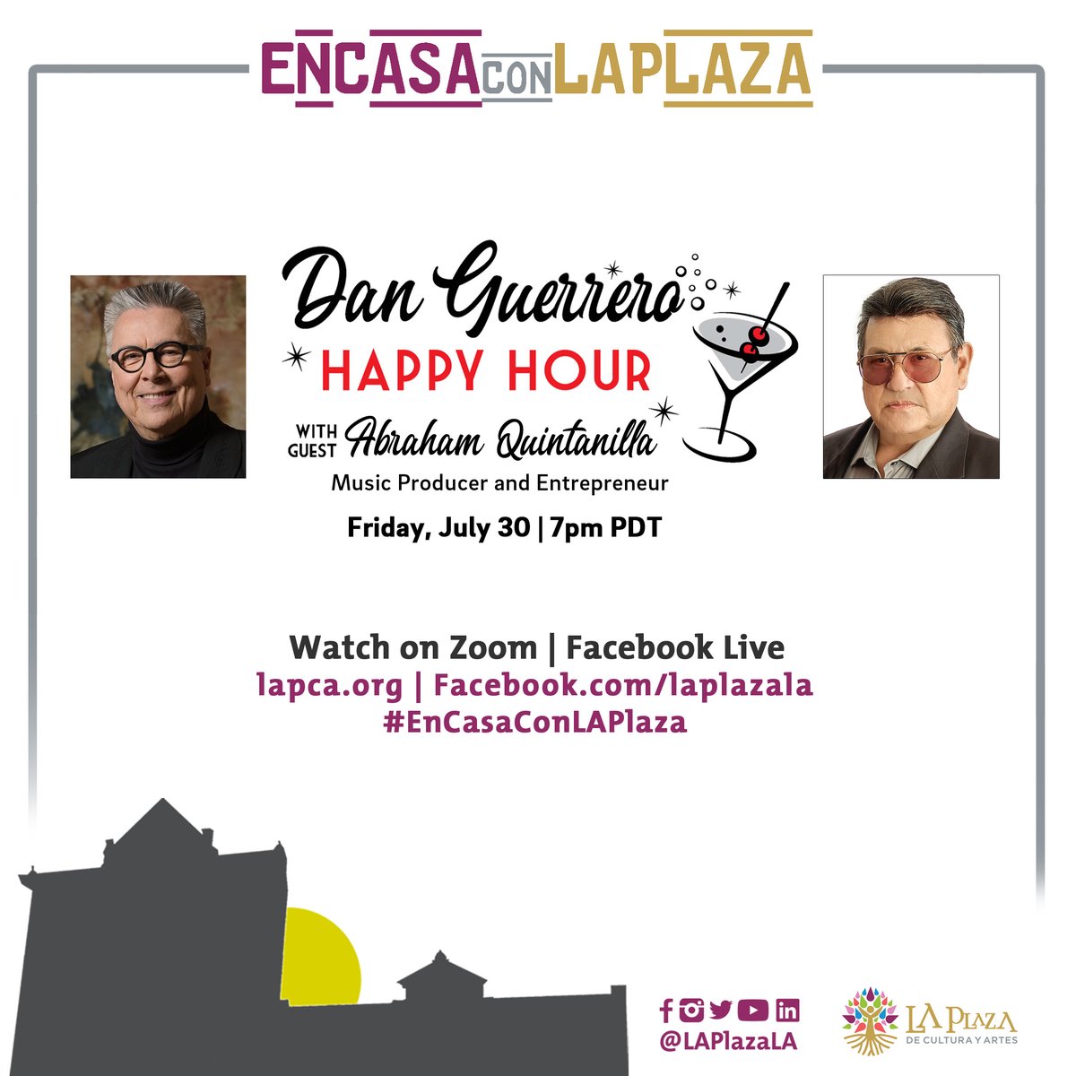 Tonight on #EnCasaConLAPlaza! Dan Guerrero Happy Hour with Abraham Quintanilla, Music Producer and Entrepreneur. His recently published memoir is filled with heartfelt stories about his musically gifted children Suzette, A.B., and la unica Selena. Info: https://t.co/mEDEDxQveZ https://t.co/q6HjXW8slM