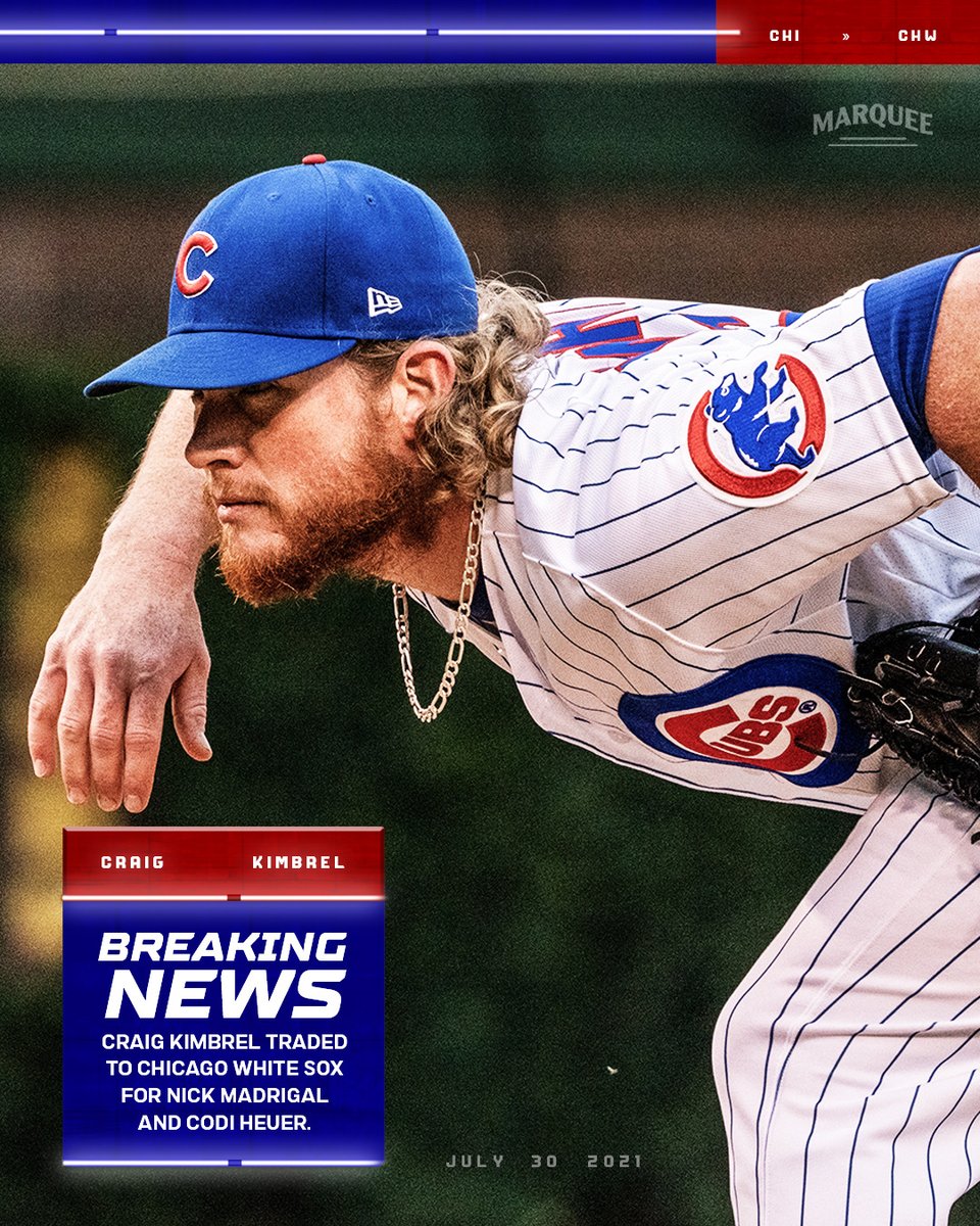 Marquee Sports Network on X: The Cubs have traded Craig Kimbrel to the White  Sox for 2B Nick Madrigal and RHP Codi Heuer.  / X