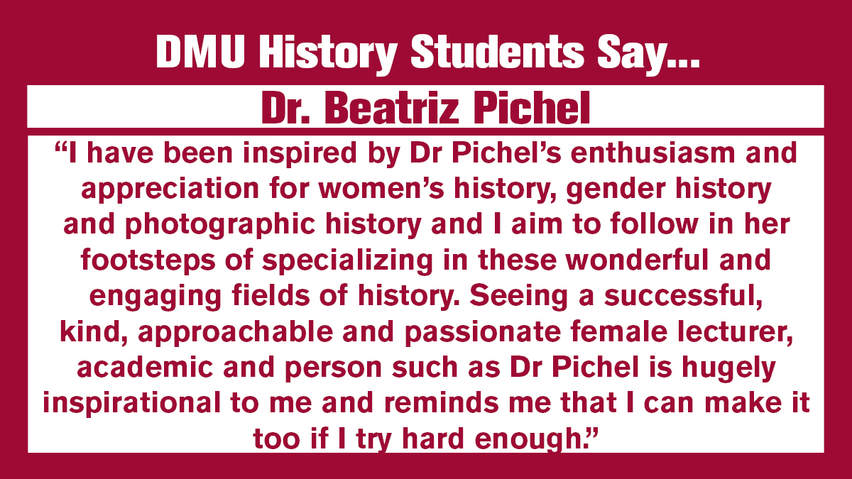 DMUHistory's tweet photo. Senior lecturer Dr @beastruz is a specialist in photographic history and women's history, and teaches two modules, "Visualising the Modern World" and "Photography and Conflict". A student praised her as an inspiration!
#DMUhistory #clearing #clearing2021 https://t.co/BG0SMcnKIt