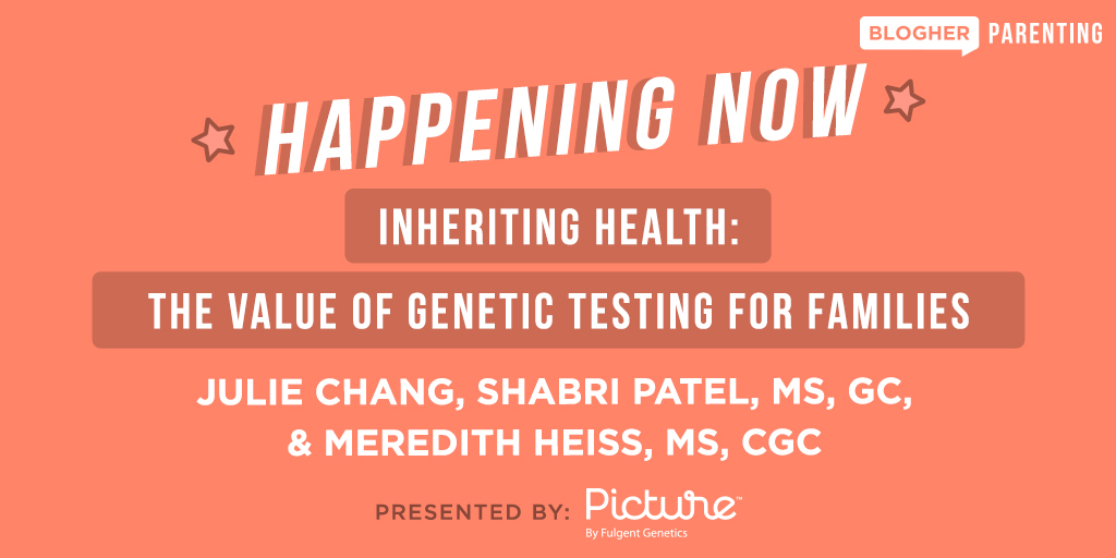 BlogHer's tweet photo. Genetic testing isn’t just for those with a family history of genetic conditions. Learn how at-home tests can help you plan the future of your family's health, happening now at #BlogHer Parenting! @PictureGenetics Watch here: https://t.co/g3CfBr7ttg #parenting #picturegenetics https://t.co/G5YrxmbOEs