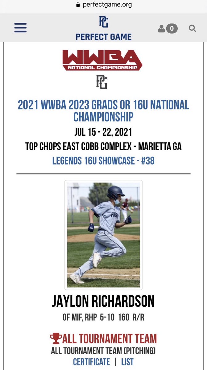 Proud to be named All WWBA Tournament team. <a href="/PingreeBase/">Pingree School Baseball</a> @ legendsbaseball. <a href="/PG_Scouting/">Perfect Game Scout</a>