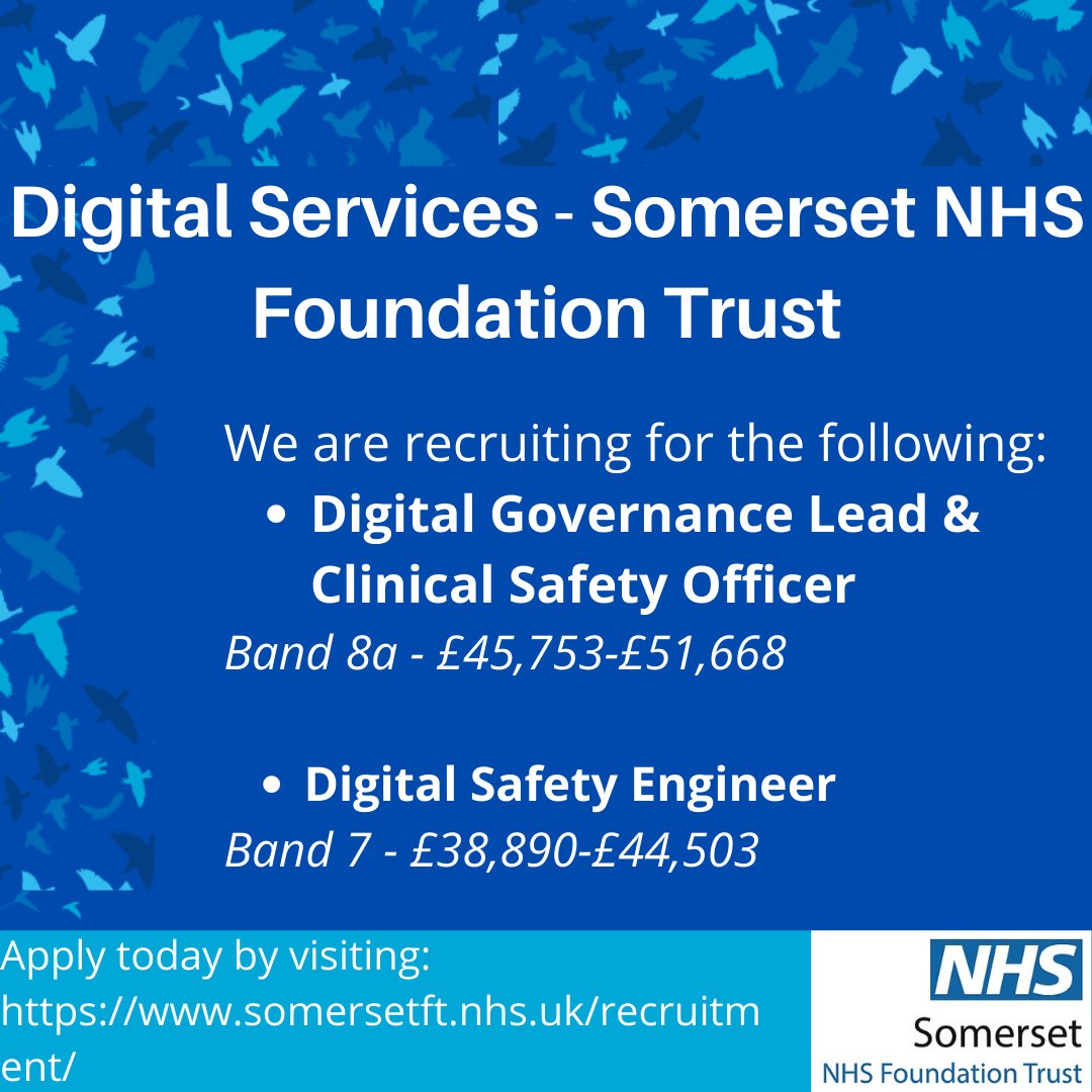 SomersetNHSjobs's tweet photo. Our Digital Services team offer flexible remote working with excellent training opportunities. We are currently recruiting for 2 roles within this service. To apply: https://t.co/28qpUtA84G https://t.co/sb2wRpBOXU