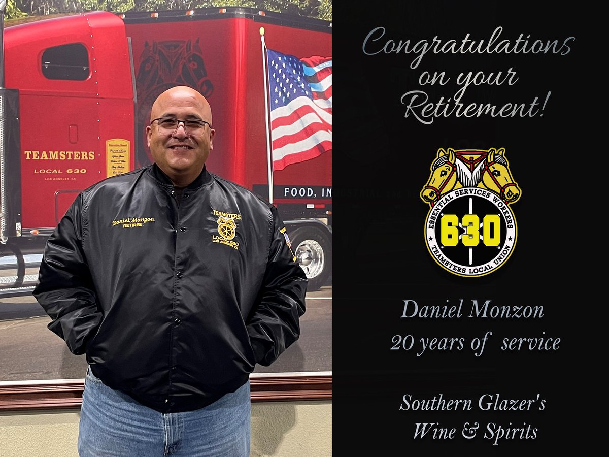 Teamster630's tweet photo. Retirement Alertπ¨
Congratulations to brother Daniel Monzon from SGWS. 20 yrs of service. Enjoy retirement brother. ππ£πΊπΈ
#teamsterslocal630 #retirement #teamsterpension #thankyoubutchlewisact #unionservice #1u https://t.co/rwdwfc9x9o