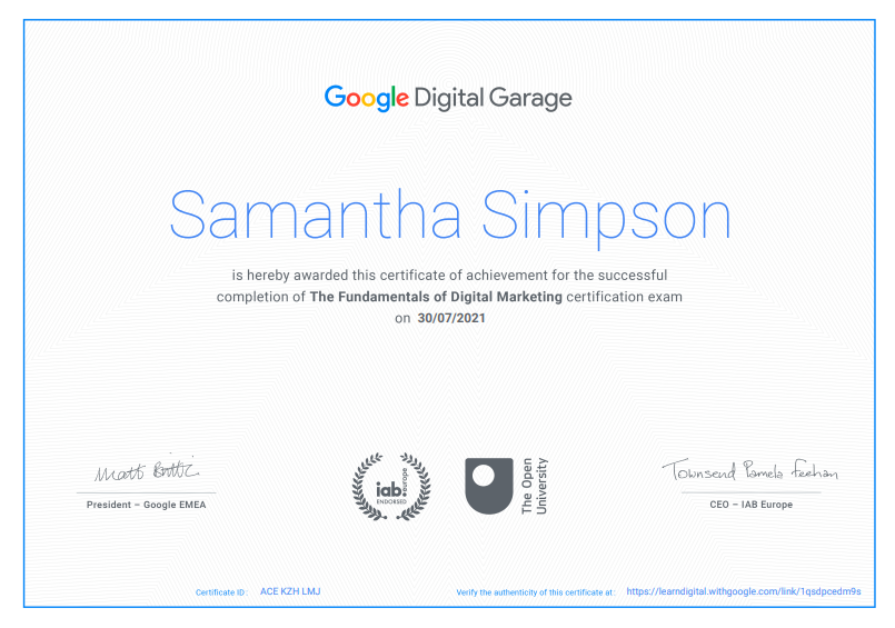 sam_jayne13's tweet photo. So happy to share that I am #GoogleDigitalGarage certified!! This program taught me so much about digital marketing, but my favourite part was diving into #analytics 📈 #startupsummer21 https://t.co/Oe9sAmX67a