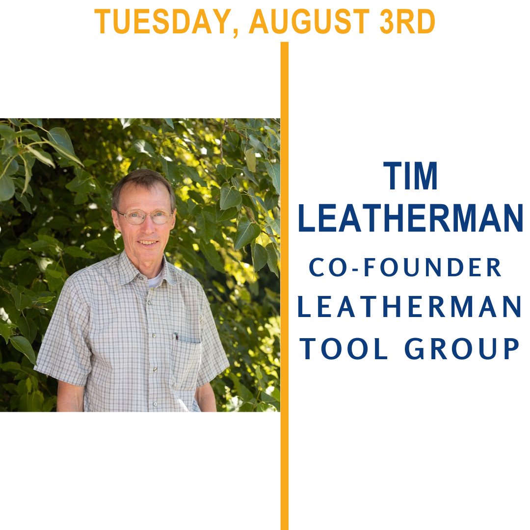 Join us Tuesday, August 3rd to hear from Tim Leatherman co-founder of <a href="/Leatherman/">Leatherman</a> on the challenges faced &amp; lessons learned while starting the Portland-based company.

Learn more: ow.ly/gWff50AgMw8

Pre-registration is required. Please register here: bit.ly/3itOWto