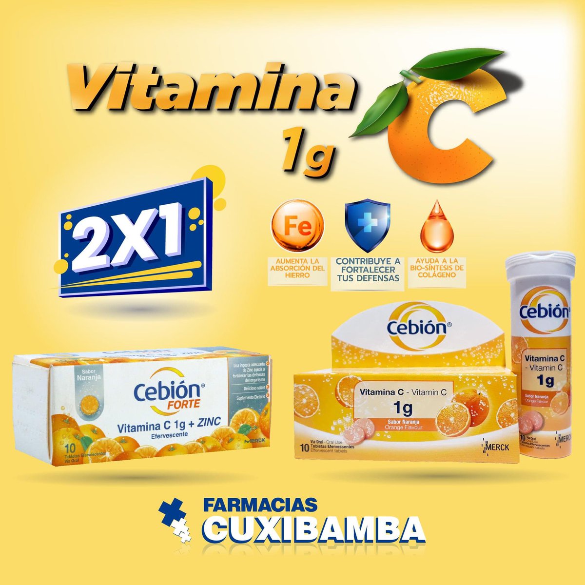 Farma_Cuxibamba's tweet photo. #Promoción | ‼️2x1‼️ Protege a toda la familia se recomienda tomar un efervescente al día disuelto en medio vaso con agua..
📲 Compra ¡Aquí! 👇
1️⃣ 0960662194 - https://t.co/Tb1MjRvvcm
#FarmaciasCuxibamba #QuedateEnCasa #ServicioADomicilio #Cebion #VitaminaC #Merck #Masticable https://t.co/Ro4mg9EFr6