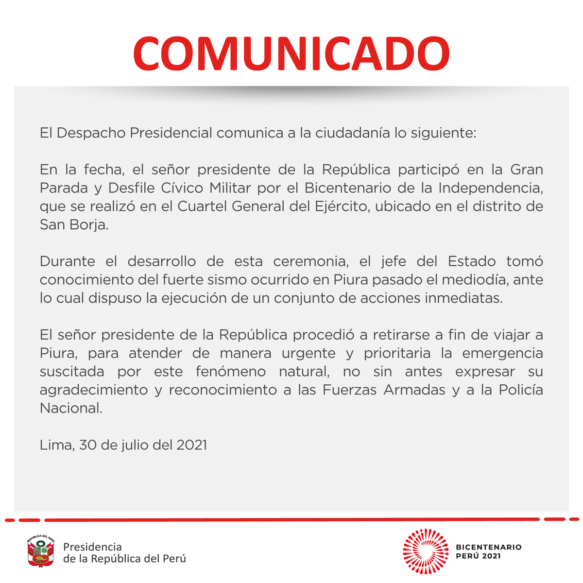 presidenciaperu's tweet photo. 📄 #PresidenciaInforma | Compartimos el siguiente comunicado. https://t.co/DsYRVEUWI9