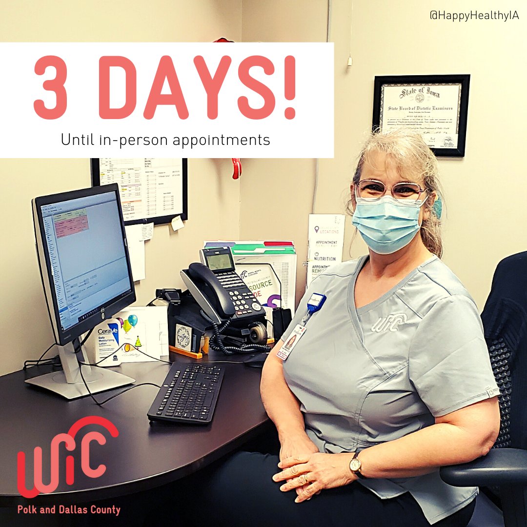 3 days until in person WIC appointments! 

Looking for a dentist? That is something we can help you find at your next appointment!

When coming to your appointment, we will ask some brief screening questions and take temperatures to help ensure we are keeping families safe.