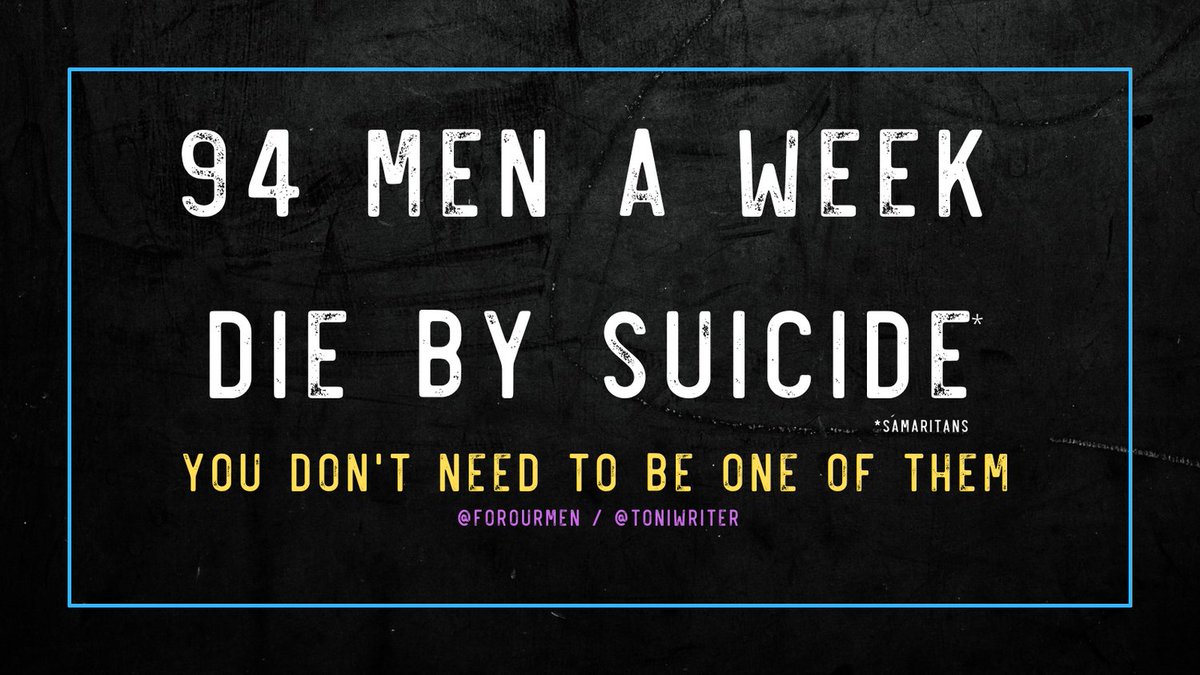 ForOurMen's tweet image. We see a lot of people sharing the old statistic of "84 men a week" die by suicide in the UK but latest figures show it's now sadly 94. 
When was the last time you checked in on a mate or colleague, or allowed yourself to recognise that you need help yourself? #ForOurMen
