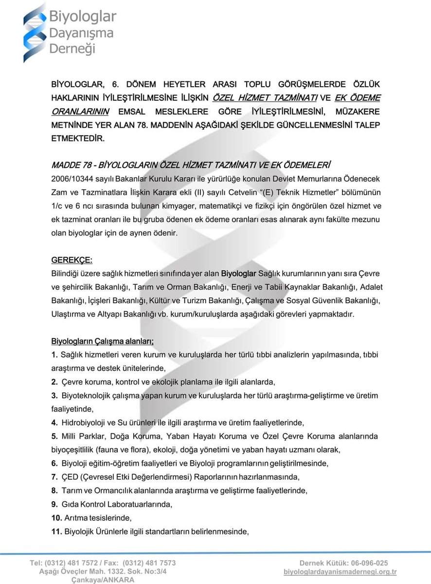Bdd_online's tweet photo. BİYOLOGLAR, 6. DÖNEM HEYETLER ARASI TOPLU GÖRÜŞMELERDE ÖZLÜK HAKLARININ İYİLEŞTİRİLMESİNE İLİŞKİN ÖZEL HİZMET TAZMİNATI VE EK ÖDEME ORANLARININ EMSAL MESLEKLERE GÖRE İYİLEŞTİRİLMESİNİ, MÜZAKERE METNİNDE YER ALAN 78. MADDENİN AŞAĞIDAKİ ŞEKİLDE GÜNCELLENMESİNİ TALEP ETMEKTEDİR. https://t.co/y5Jc0lo0y7